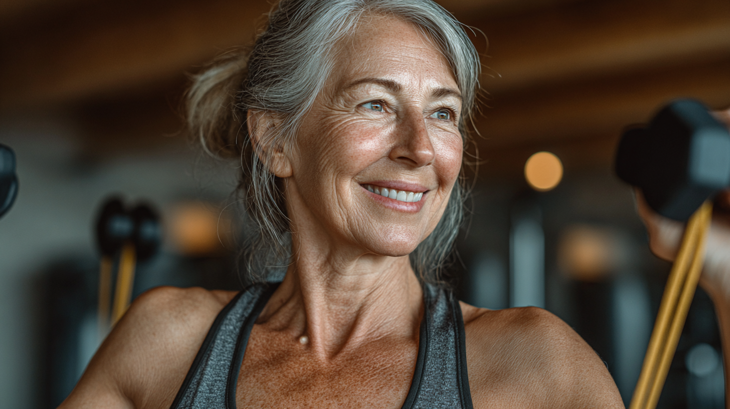 Група людей старшого віку займається йогою на свіжому повітрі